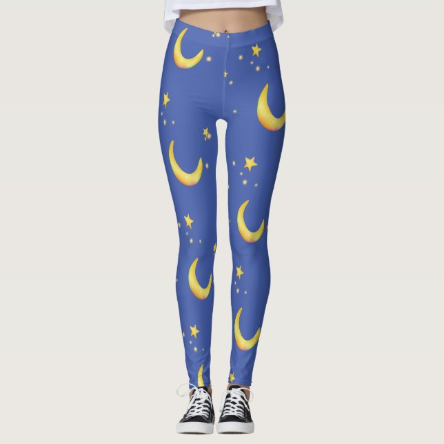 Crescent moon stars customisable background leggings (Front)