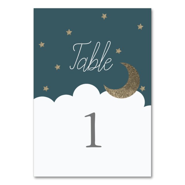 Crescent Moon & Stars Navy Blue Table Number (Front)