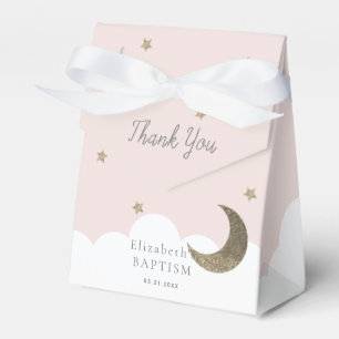 Crescent Moon & Stars Pink Girl Baptism Favour Box