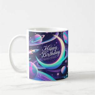 Crescent moon, stars, planets Galaxy-themed Coffee Mug