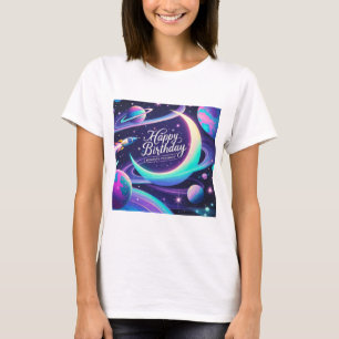 Crescent moon, stars, planets Galaxy-themed T-Shirt