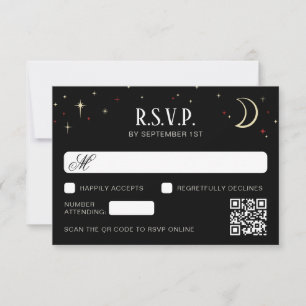Crescent Moon Stars QR Code Wedding RSVP Card