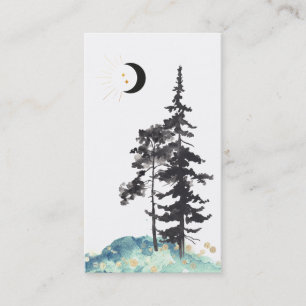 *~* Crescent Moon Trees Pine Gold Stars Glitter Business Card