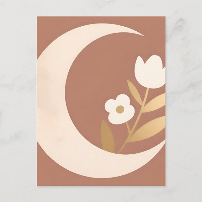Crescent Moon Tulip Floral Minimal Postcard (Front)