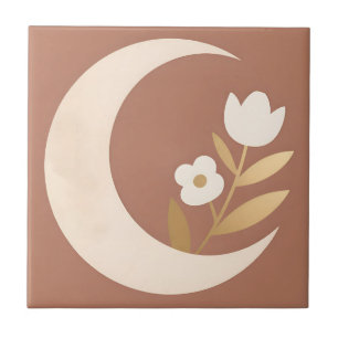 Crescent Moon Tulip Floral Minimal Tile