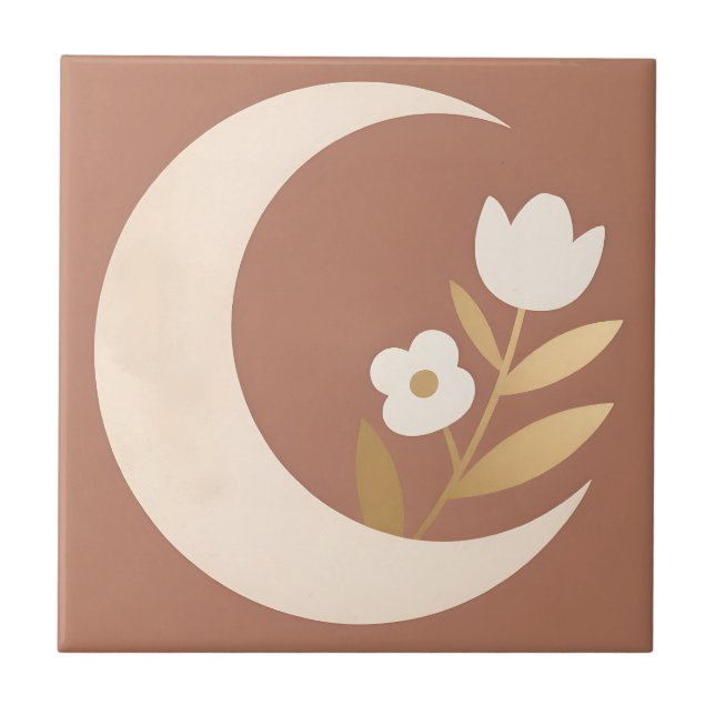 Crescent Moon Tulip Floral Minimal Tile (Front)