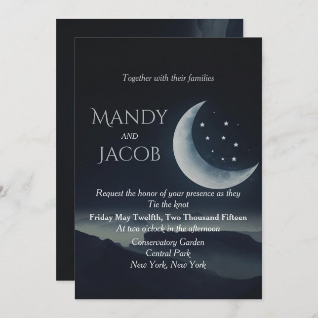 Crescent moon wedding invitation (Front/Back)