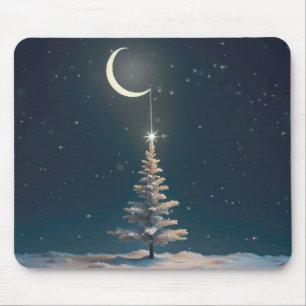 Crescent Moon With a Christmas Star Mouse Pad