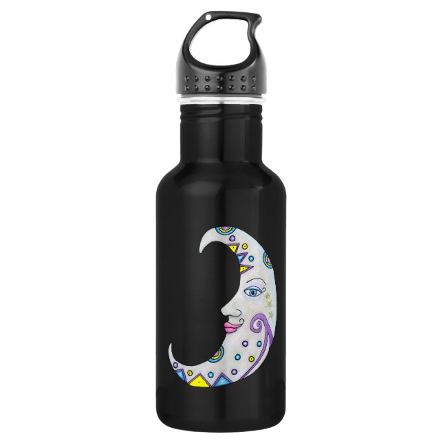 Crescent Moon With Face Abstract Markings Scroll 532 Ml Water Bottle (Front)
