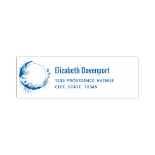 Crescent Moon with White Flowers Address Self-inking Stamp