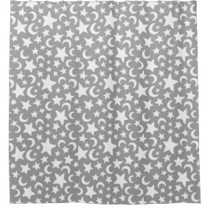 Crescent Moons and Stars Pattern Shower Curtain