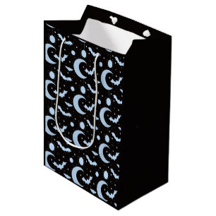 Crescent Moons, Spiders and Bats Black Halloween Medium Gift Bag