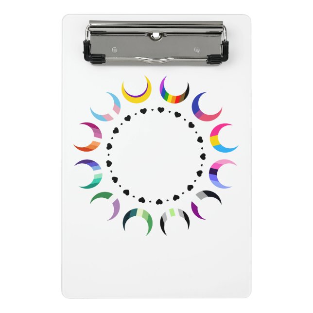 Crescent Pride Moons & Black Hearts Mini Clipboard (Front)