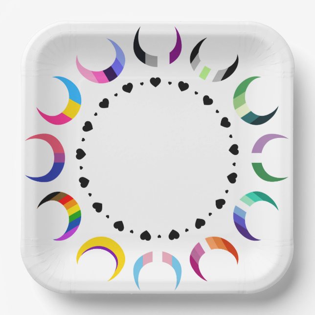 Crescent Pride Moons & Black Hearts Paper Plate (Front)