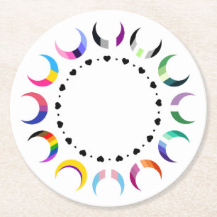 Crescent Pride Moons & Heart Ring Round Paper Coaster