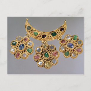 Crescent shaped necklace with pendants postcard