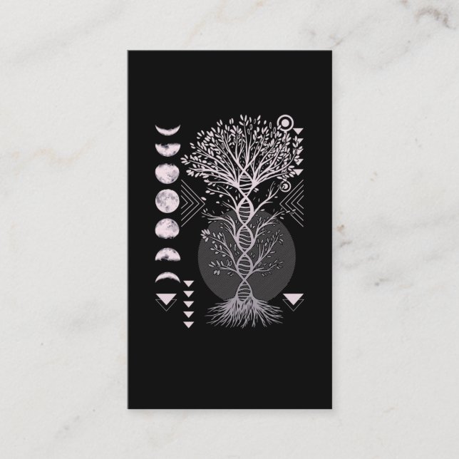 Crescent Tree Life Moon Phases Geometry Nature Business Card (Front)