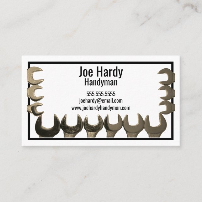 Crescent Wrench Frame Handyman Builder Home Repair Business Card (Front)