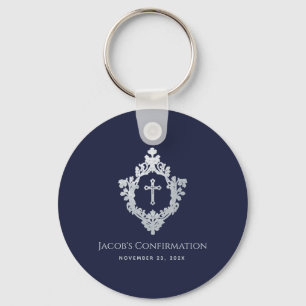 Crest Boy Confirmation Favours Navy Blue Vintage Key Ring