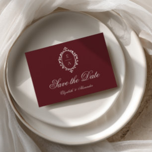 Crest Burgundy Red Old Money Wedding Save The Date Announcement Postcard