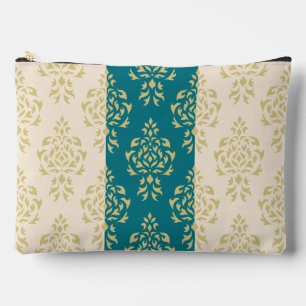Crest Damask Pattern – Gold on Teal & Cream Accessory Pouch