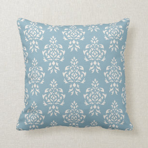 Crest Damask Repeat Pattern – Cream on Blue Cushion