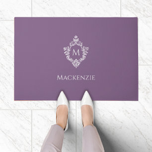 Crest Dusty Purple Elegant Monogram Initial & Name Doormat