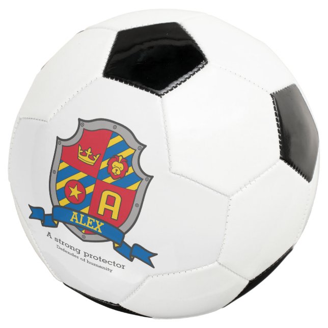 Crest letter A red blue yellow crown lion Alex Soccer Ball (Three Quarter)