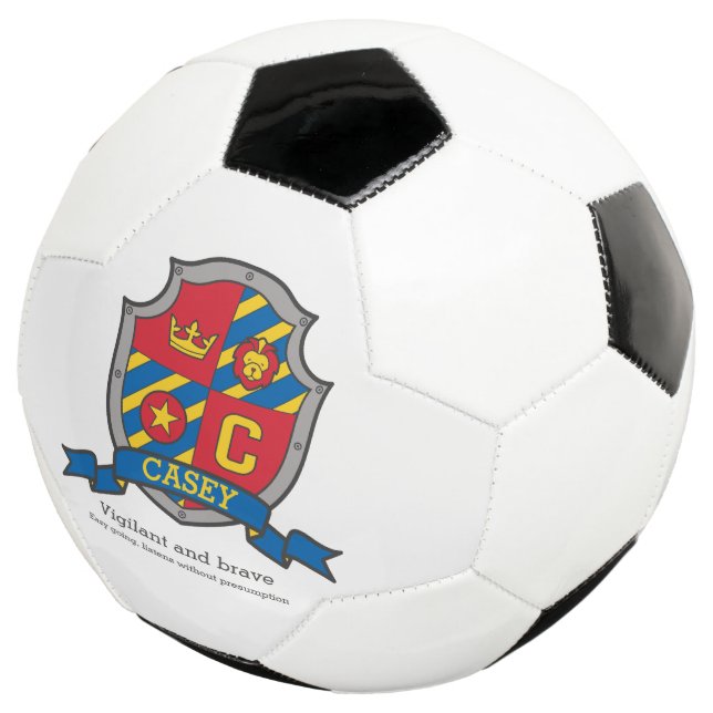 Crest letter C red blue yellow crown lion Casey Soccer Ball (Three Quarter)