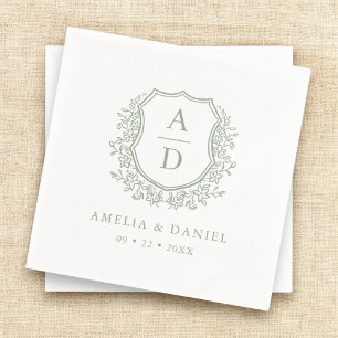 Crest Modern Monogram Wedding Sage Green  Napkin