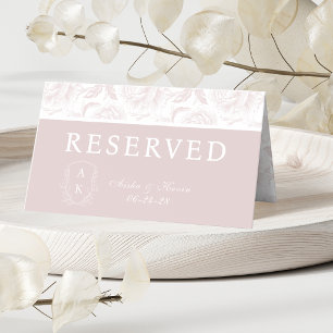 Crest Monogram Blush Pink Peony Reserved Place Card