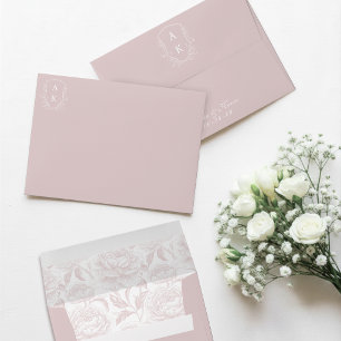 Crest Monogram Blush Pink Script Envelope