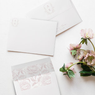 Crest Monogram Blush Pink Script Envelope