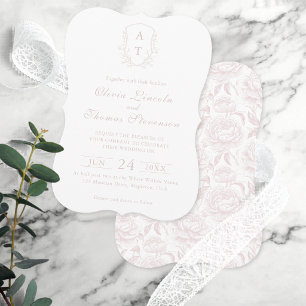 Crest Monogram Blush Pink Wedding Invitation