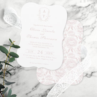 Crest Monogram Blush Pink Wedding Invitation