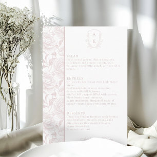 Crest Monogram Blush Pink Wedding Menu Card