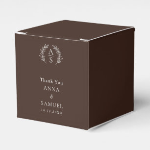 Crest Monogram Chocolate Brown and White Wedding Favour Box