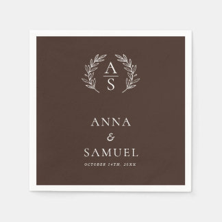 Crest Monogram Chocolate Brown and White Wedding Napkin