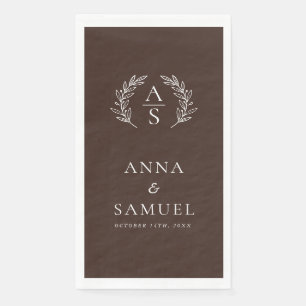 Crest Monogram Chocolate Brown and White Wedding Napkin