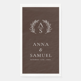 Crest Monogram Chocolate Brown and White Wedding Napkin