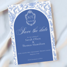 Crest Monogram Delft Blue Floral Script