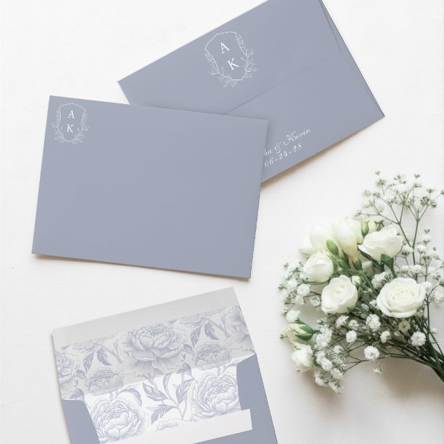 Crest Monogram Dusty Blue Script Envelope (Creator Uploaded)