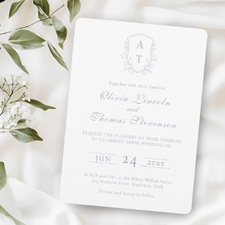 Crest Monogram Dusty Blue Wedding Invitation