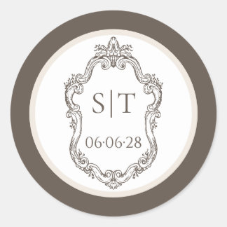 Crest Monogram Mocha And Cream Wedding Classic Round Sticker