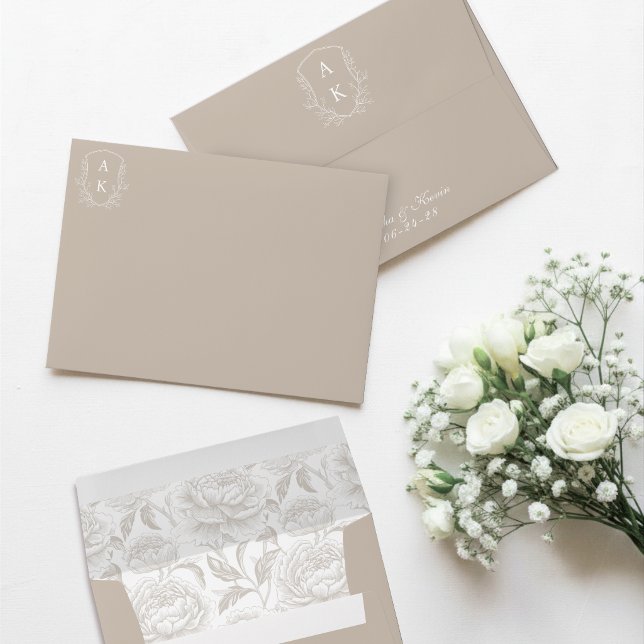 Crest Monogram Pale Taupe Script Envelope (Creator Uploaded)