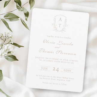 Crest Monogram Pale Taupe Wedding Invitation