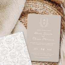 Crest Monogram Pale Taupe Wedding Invitation