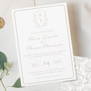 Crest Monogram Pale Taupe Wedding Invitation