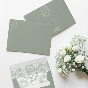 Crest Monogram Sage Green Script Envelope