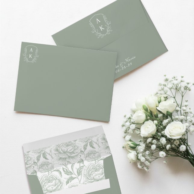 Crest Monogram Sage Green Script Envelope (Creator Uploaded)